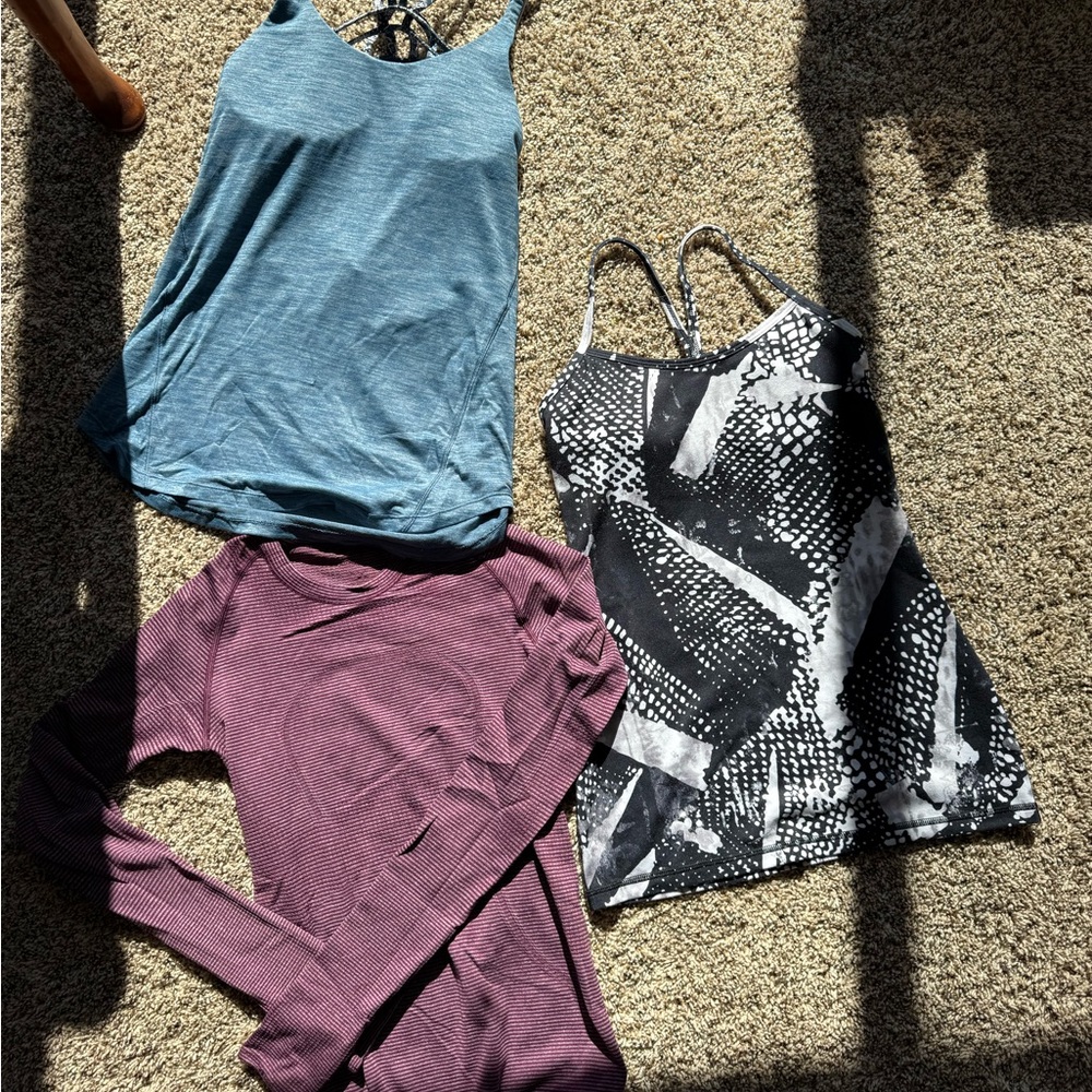 lululemon athletica Blue, Purple, Black & White Top Bundle - all size 4